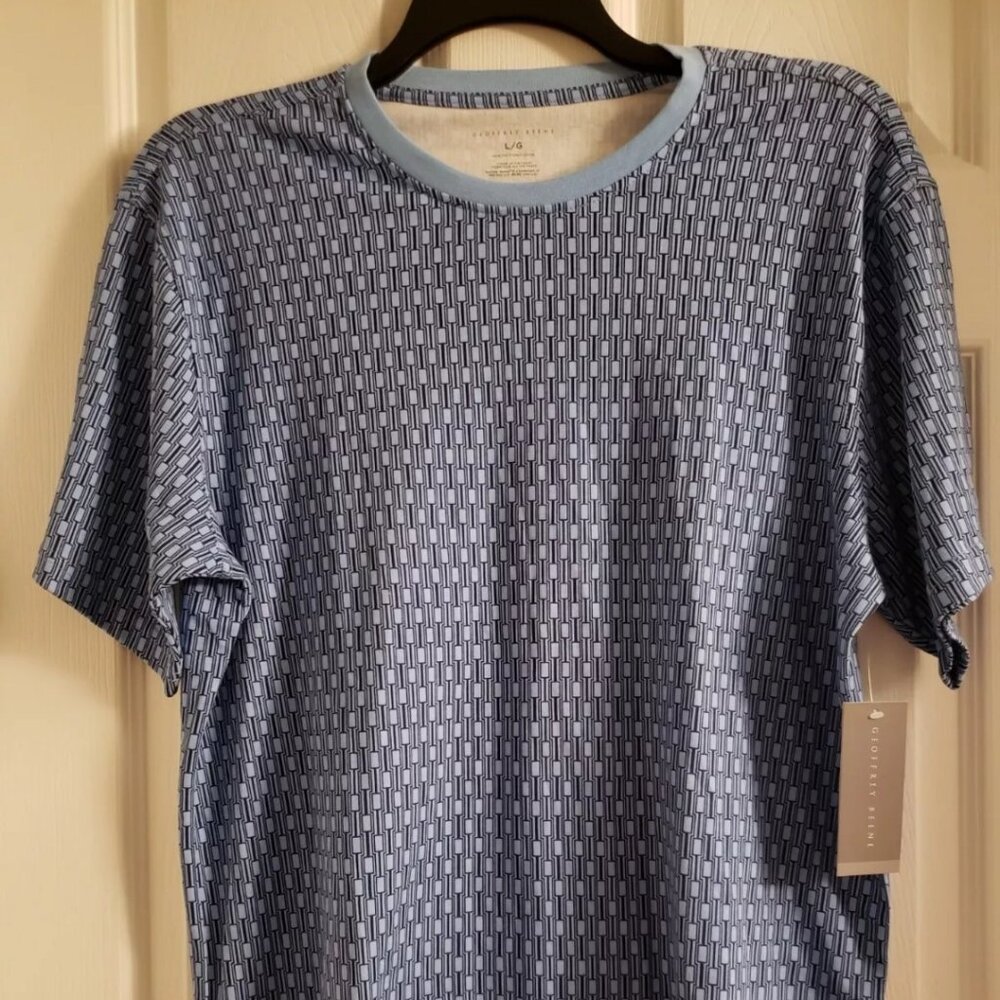 Geoffrey Beene Men's Carolina Blue Geometric 100% Cotton Large T-Shirt NWT